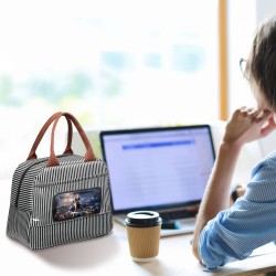 Bagseri Insulated Lunch Bag for Women (Black White Stripe)