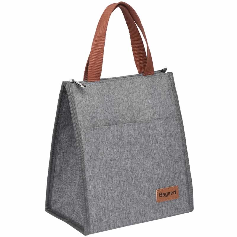 Reusable Lunch Cooler Bag Thermal Organizer Lunch Bag Grey Water-resistant Lining Bagseri Insulated Lunch Bags for Women and Men with Transparent Phone Holder Pocket